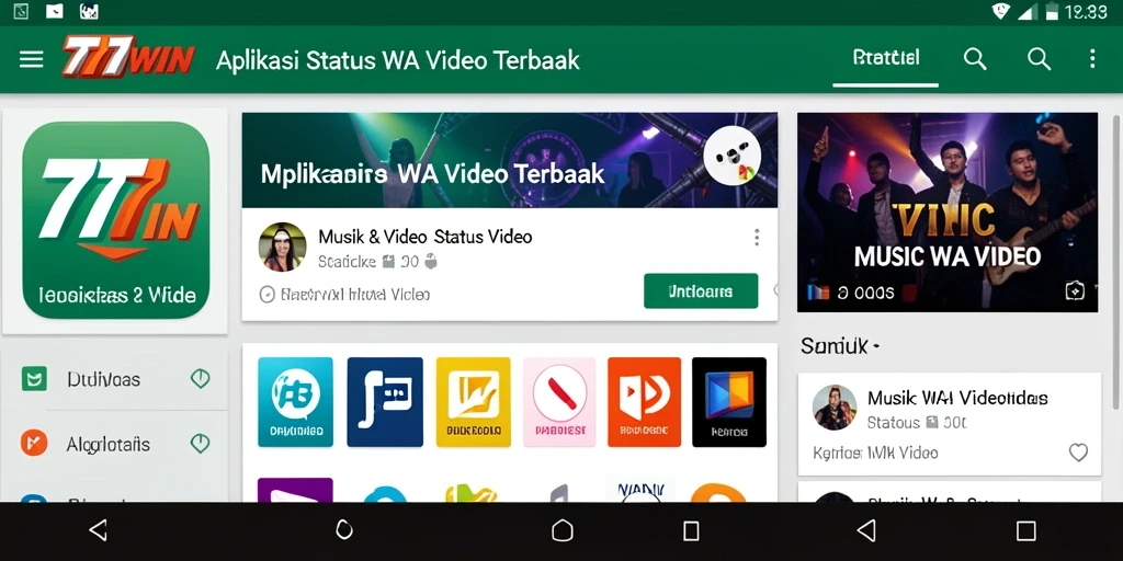 Antarmuka aplikasi 777WIN dengan berbagai pilihan video Status WA.